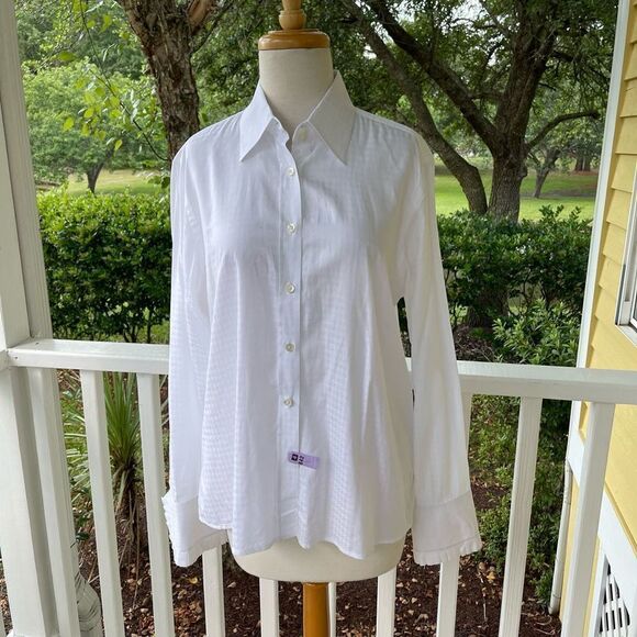 Craig Taylor White Herringbone Button-Front Shirt | Ruffled Cuff - Picture 1 of 7